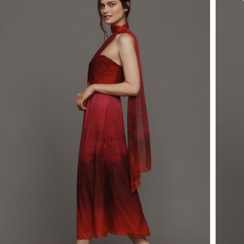 Anthropologie Red Ombre Maxi Dress